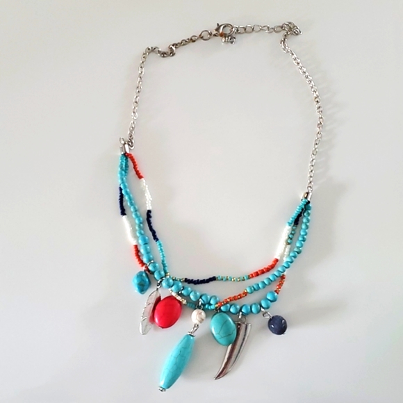 Boutique Silver Tone Beaded Accent Multi Strand Fashion Necklace - Picture 1 of 6